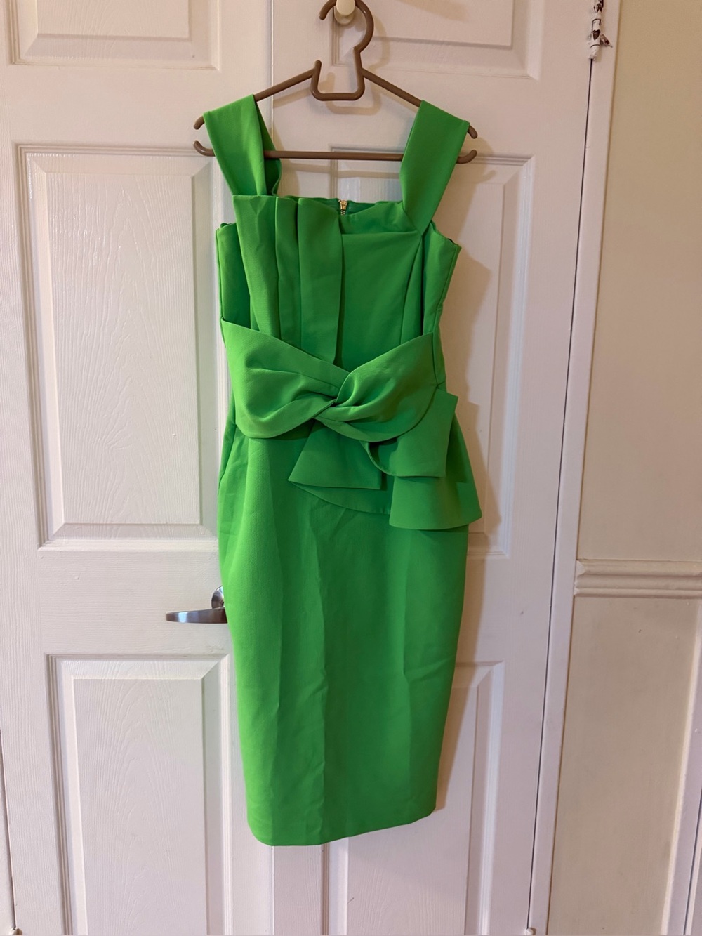 River Island Neon Green Midi Dress with Sculpted Bow